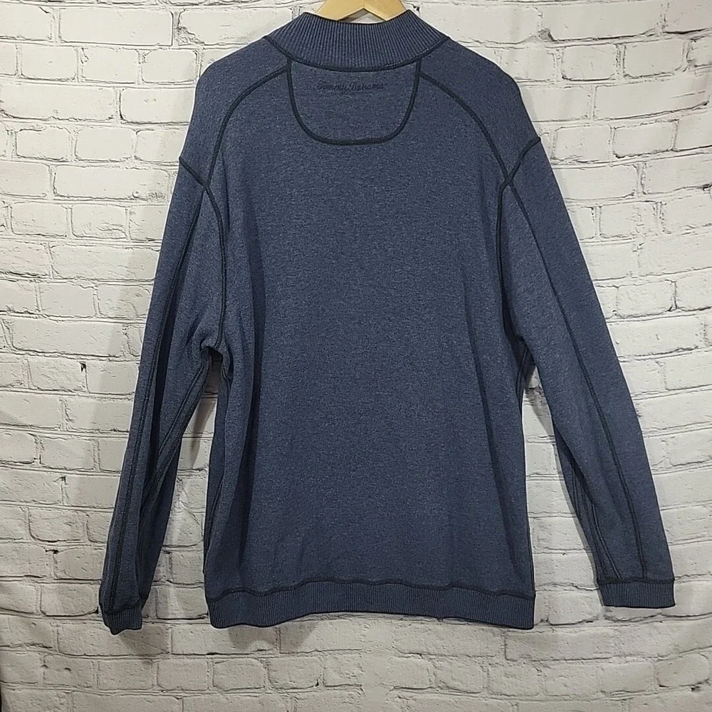 Tommy Bahama Sweater Mens Sz L Blue Gray Reversible Henley Pullover Measurements